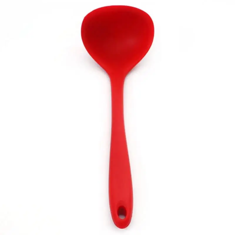 Антипригарная силиконовая ложка, однотонная термостойкая круглая ложка для кухни, длинный ковш для супа, аксессуары для кухни