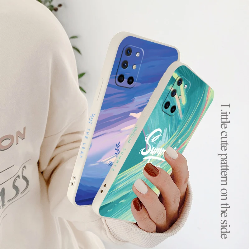 

Clouds Watercolor Ultra Thin Liquid Silicone Case For Oneplus 8t Camera Protective Soft Phone Back Cover On 9 9pro 9r pro Ins
