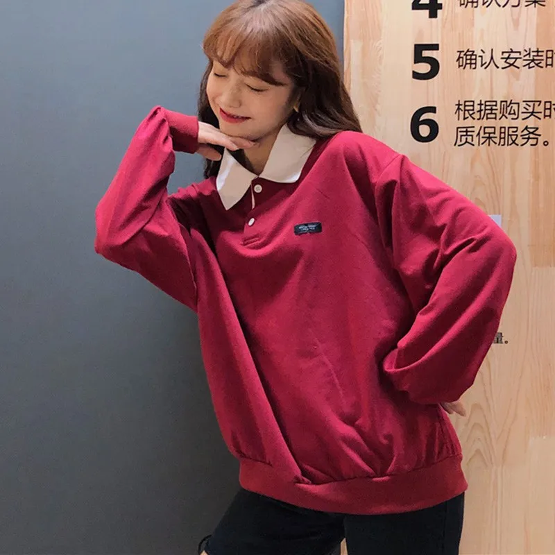 

Preppy Style Women Pullovers Solid Color Fashion Sweet Long Sleeves Sweatshirt Plus Size Korean Tops