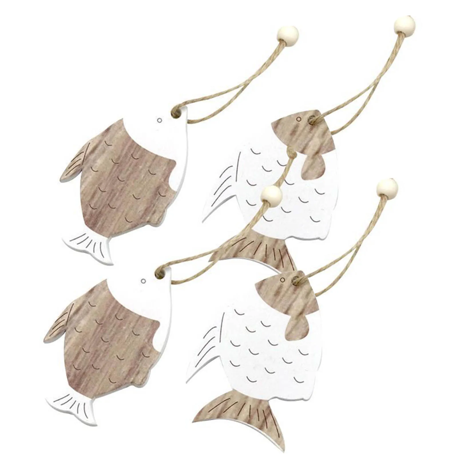 

4PCS Graffiti Style Fish Shaped Hanging Pendants Ocean Theme Wooden Carving Crafts Decor For Key Chain Bag Wall Decor