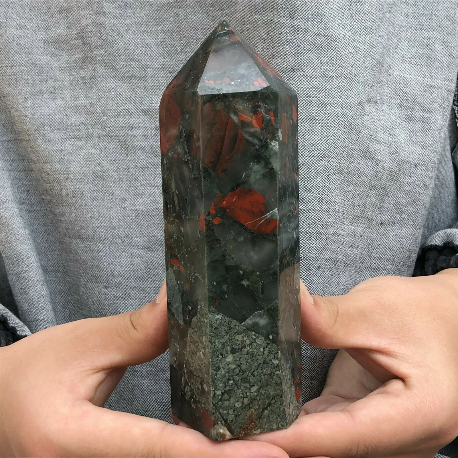 

Natural African blood stone quartz crystal wand heal