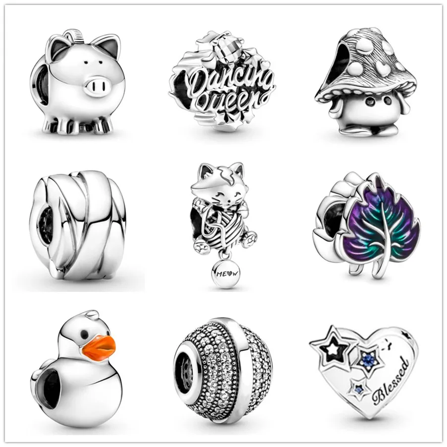 

Authentic 925 Sterling Silver Vintage Mushroom House Line Cat Charms Bead Fit pan Bracelet & Necklace Jewelry