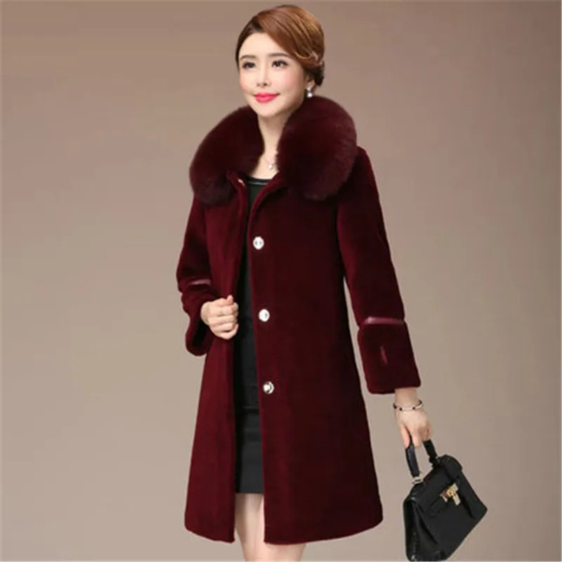 Sheep Sheared Coat Female 2019 New Winter Long Fur Female Big  Size Coat Good Quality Wool Fur Ladies Jacket 869