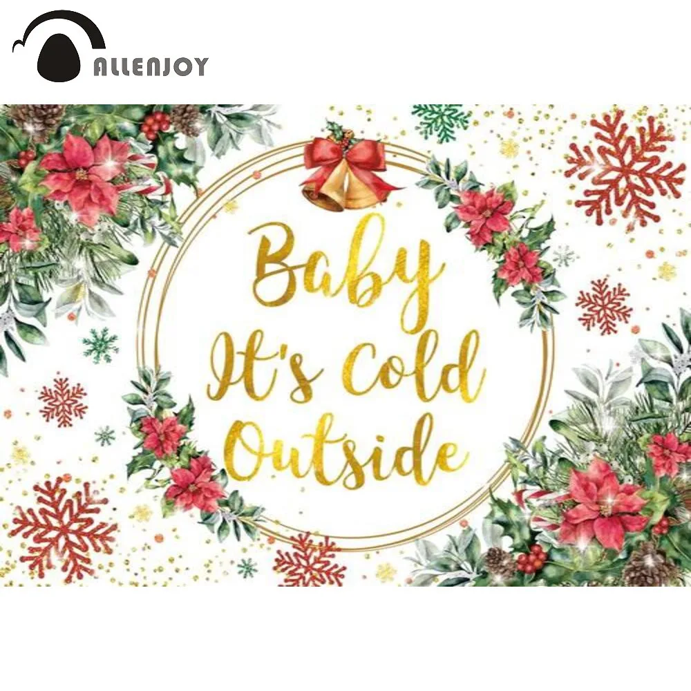

Allenjoy Baby Shower Gold Dots Winter Background Flowers Christmas Decoration Party Bell Knot Birthday Party Photophone Backdrop