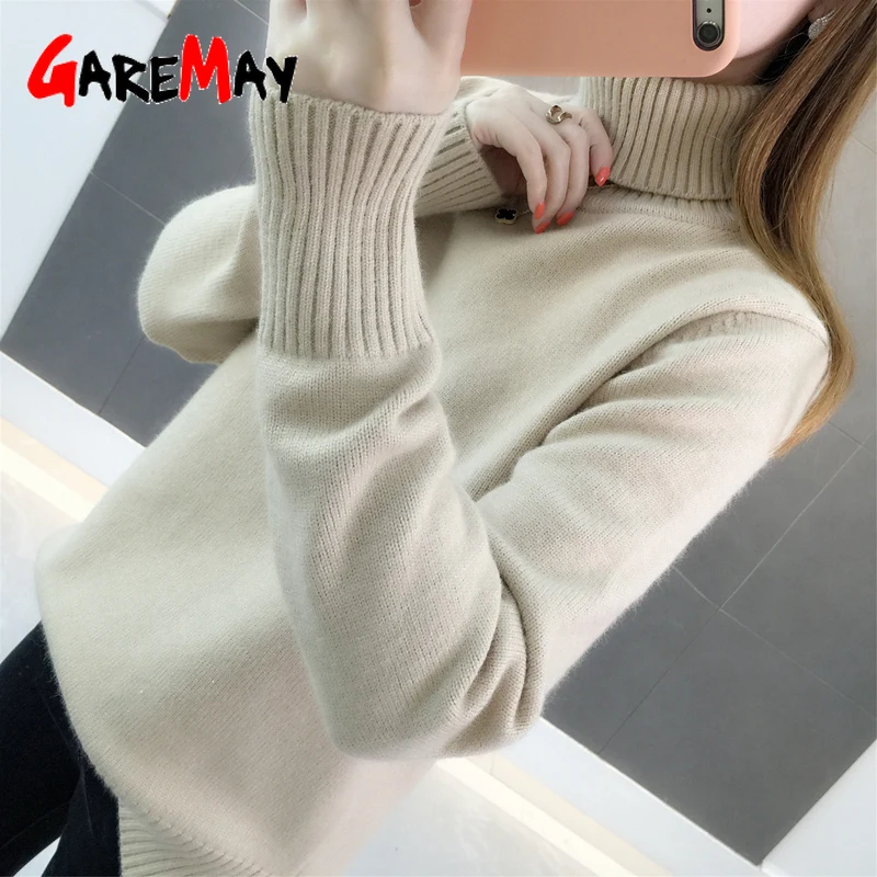Thick Warm Women Turtleneck 2020 Winter Sweaters and Pullovers Knit Long Sleeve Solid Ribbed Cashmere Sweater Female Loose | Женская