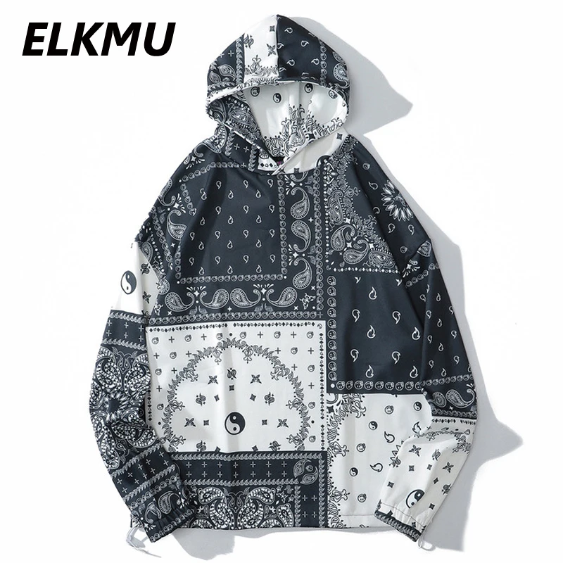 Толстовка ELKMU HE576 мужская с принтом пейсли уличная одежда в стиле Харадзюку