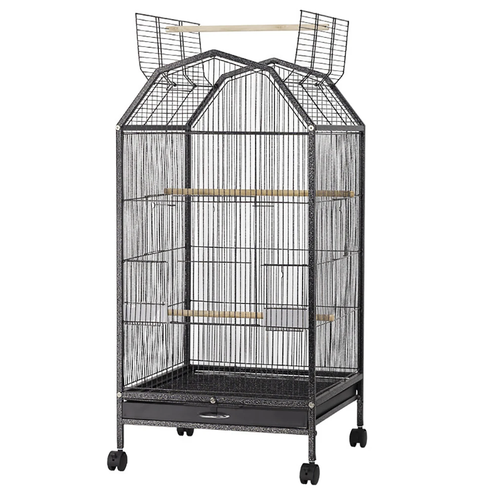 Large Breeding Birdhouse Loverbirds Parrot Cage Thrush Aviary Parakeets Iron Fence with Lockable Wheels High Capacity Litter Box
