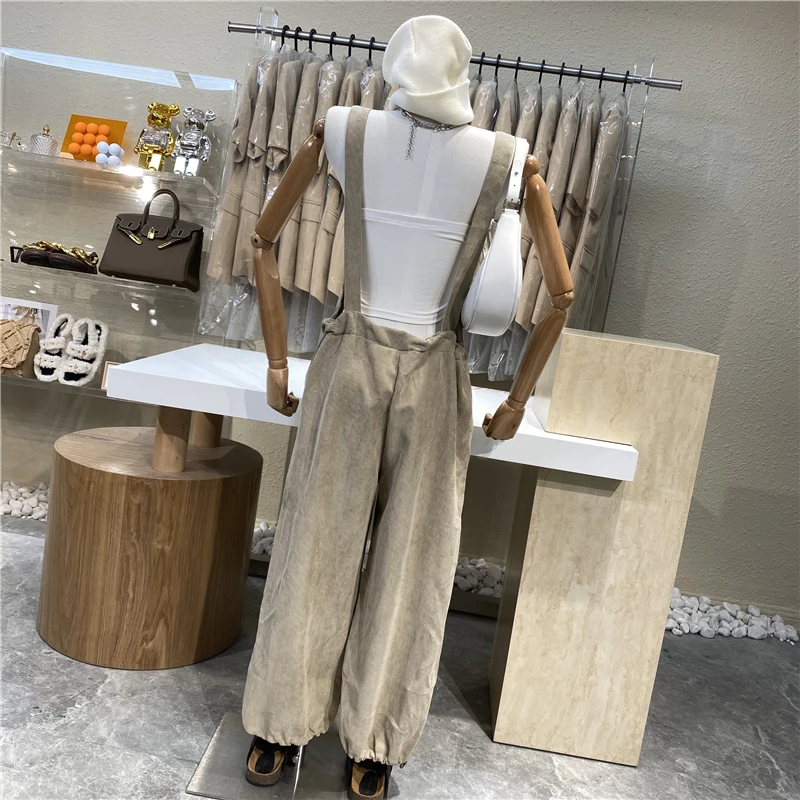 

Niche Design 2021 Big Pocket Age Reduction Jumpsuit Drawstring Waist Loose Casual Suspenders Pants Jumpsuit