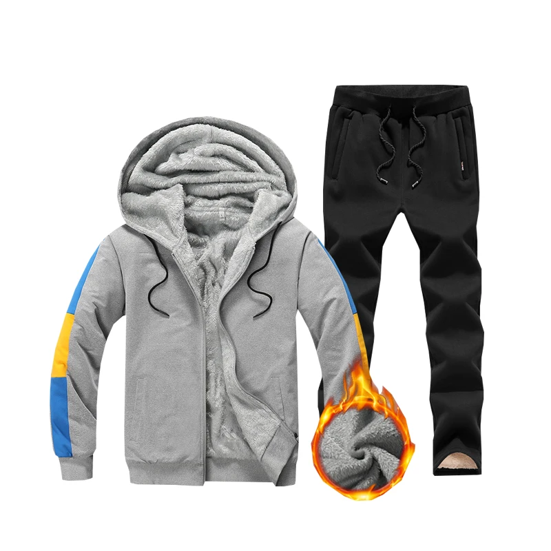 Зимний толстый теплый спортивный костюм с капюшоном из искусственной овчины