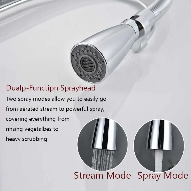 Chrome Spring Kitchen Faucet Pull out Side Sprayer Dual Spout Tap Deck Mounted Mixer Cold Hot Water Mixertap | Обустройство дома