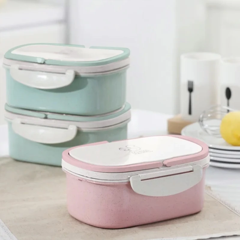 950 мл Коробка для ланча Пшеничная солома мультфильм Bento коробка двухслойный