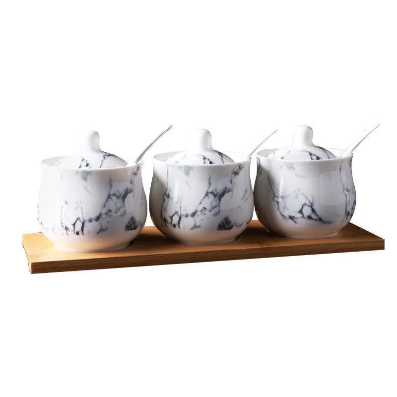 

Creative marbled seasoning jar home ceramic seasoning box kitchen seasoning box set