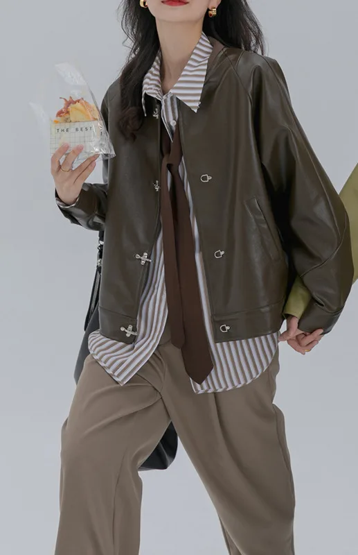 Уличная крутая и красивая кожаная куртка для женщин новинка 2021 Ранняя осень