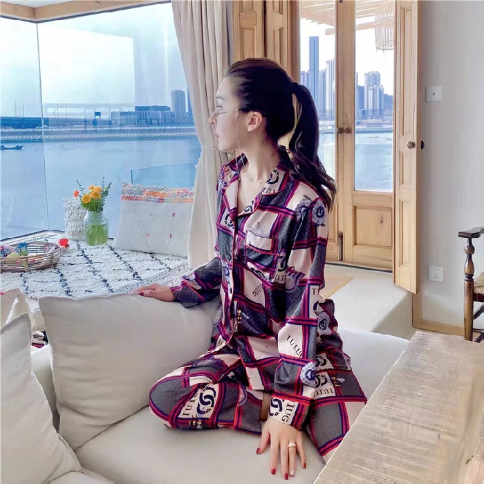 Атласная Шелковая пижама JRMISSLI для женщин пижамный комплект на пуговицах Пижама