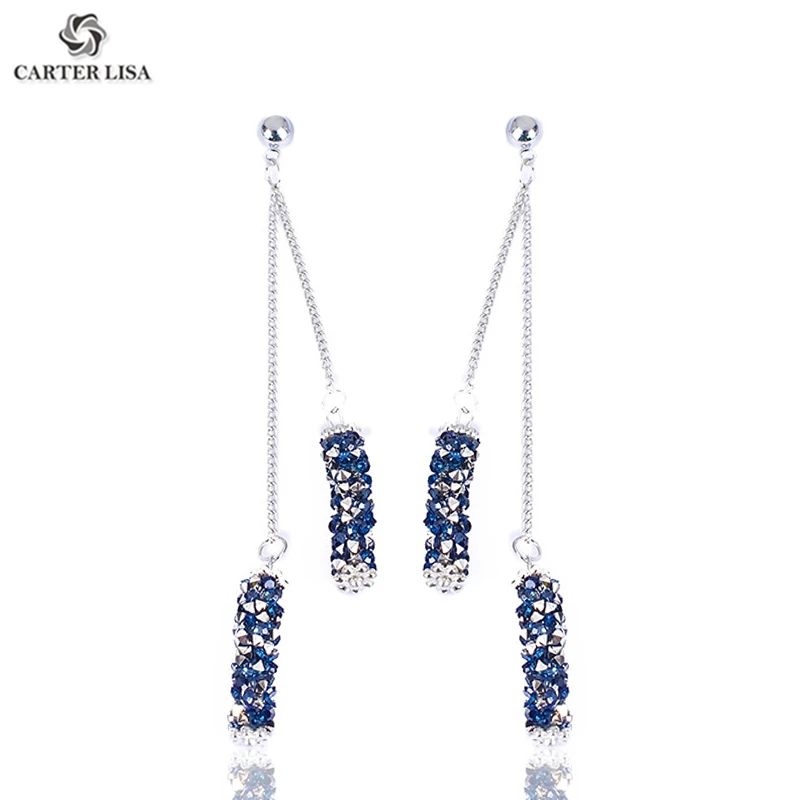 Женские Висячие серьги CARTER LISA длинные висячие с нитью из голубого и серебристого