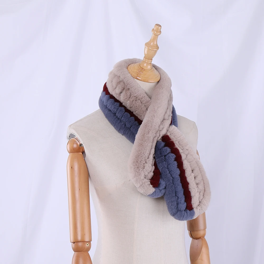 Для женщин из натурального меха ручной работы зимние теплые вязаный меховой шарф