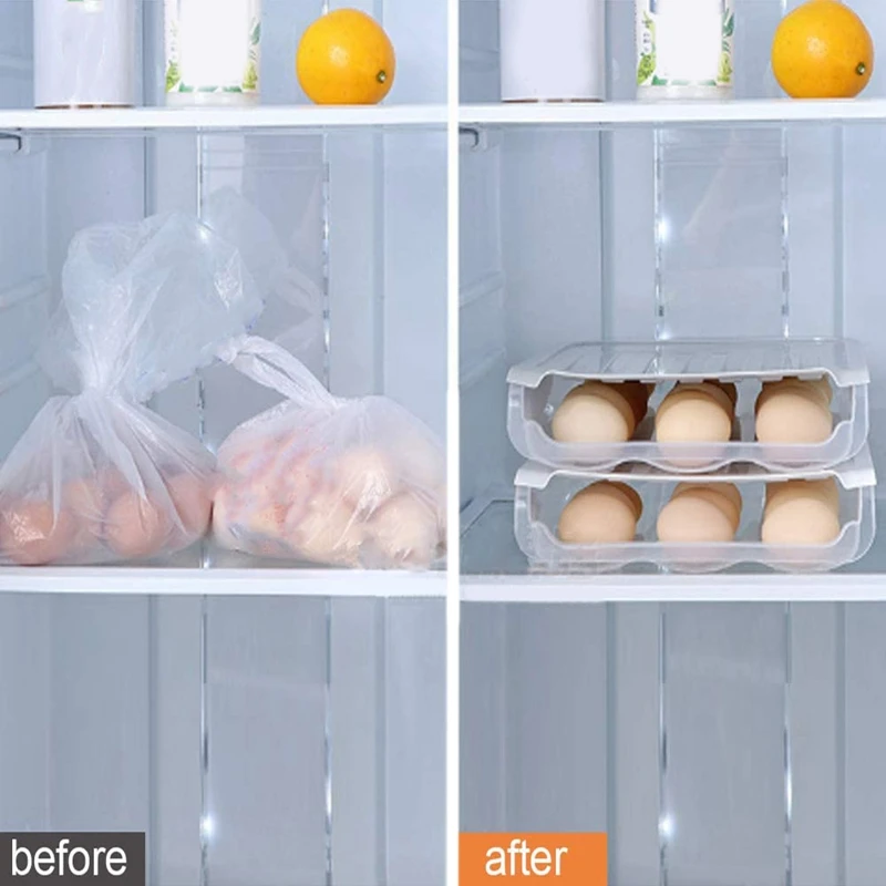 

2PCS Auto Scrolling Egg Storage Holder, Eggs Storage Rack Refrigerate Food Savers Eggs Plastic Space Saver