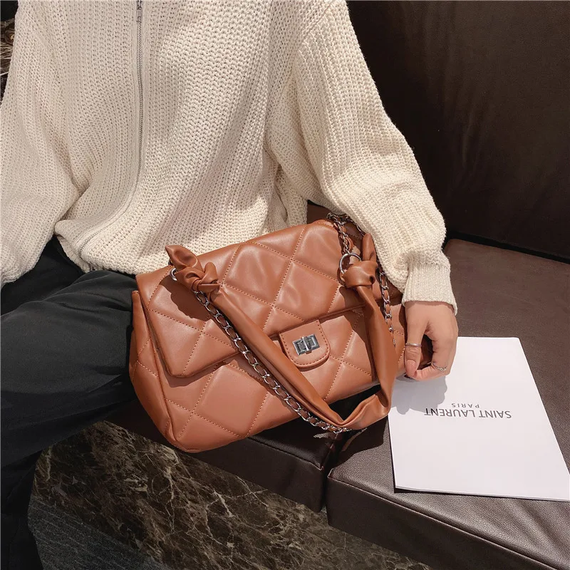

High Capacity PU Leather Crossbody Bags for Women 2021 Winter Trending Branded Shoulder Handbags Luxury Chain Korean Hand Bag