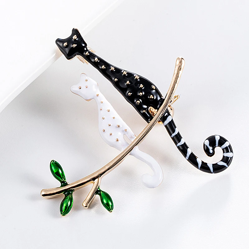 Vivid Couple Cats On The Branch Brooches Enamel Jewelry Women Children Sweater Dress Scarf Bag Pins Daily Accessories Gifts | Украшения и