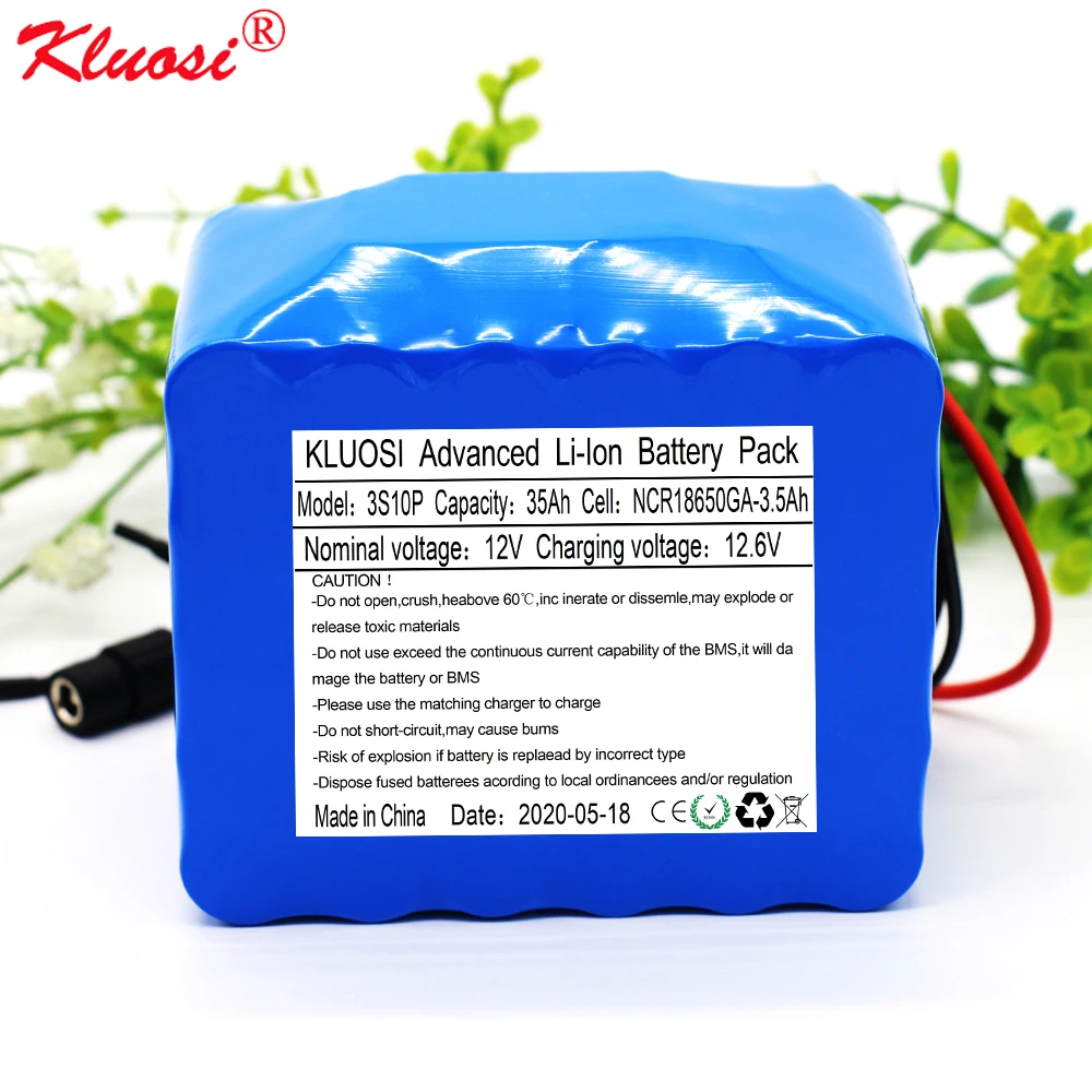 12В батарея 35Ah KLUOSI 3S10P 11.1V12.6V для NCR18650GA с 60A BMS мощный литий-ионный комплект