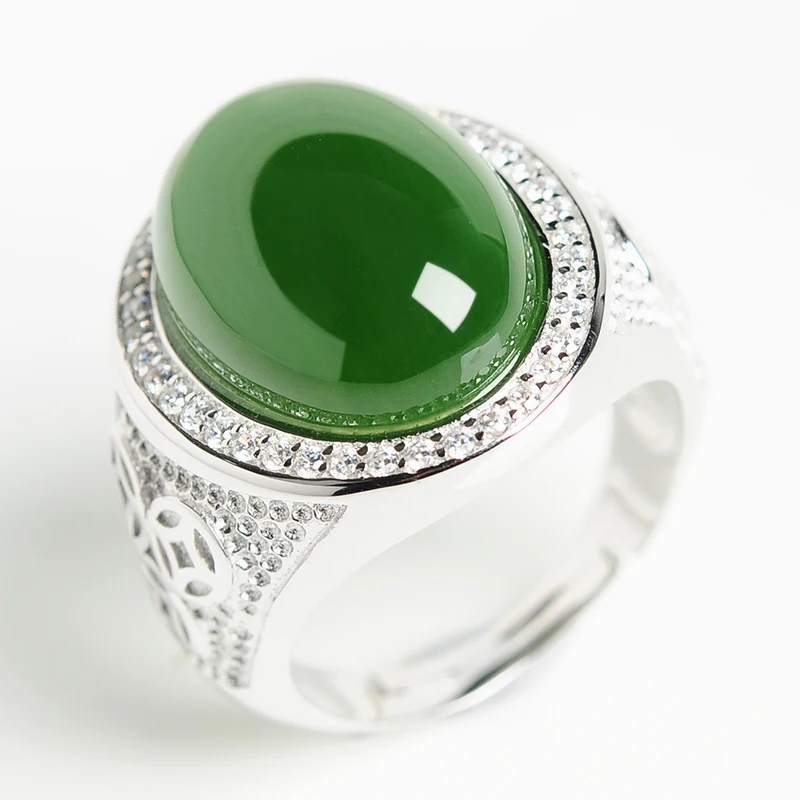 

HIGH-GRADE ATMOSPHERIC MEN'S AND WOMEN'S NATURAL AND TIANYU JADE SET 925 SILVER RING RETRACTABLE JADE RING WITH CERTIFICATE