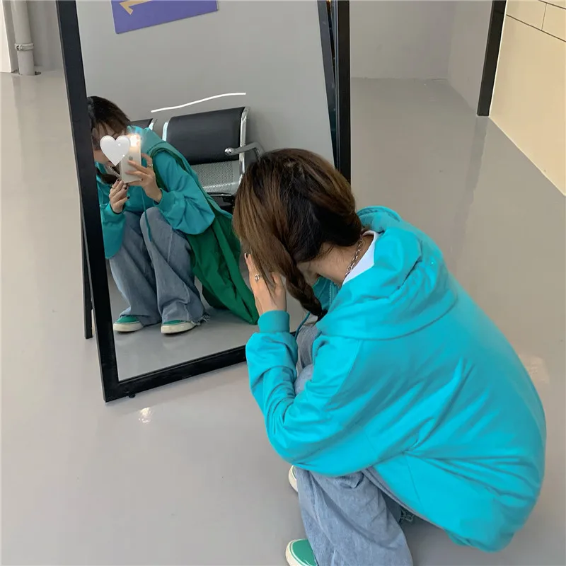 

XIBUSANA 2020 Autumn New Solid Long Lseeve Cotton Liner Hoodies for Women's Casual Cardigants Loose Korean Sweatshirts Female