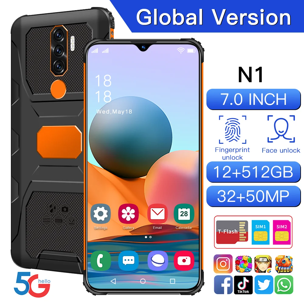 Прочный смартфон N1 7 0 дюйма ударопрочный Android 11 водостойкий Qualcomm 888 16 ГБ 512 две SIM