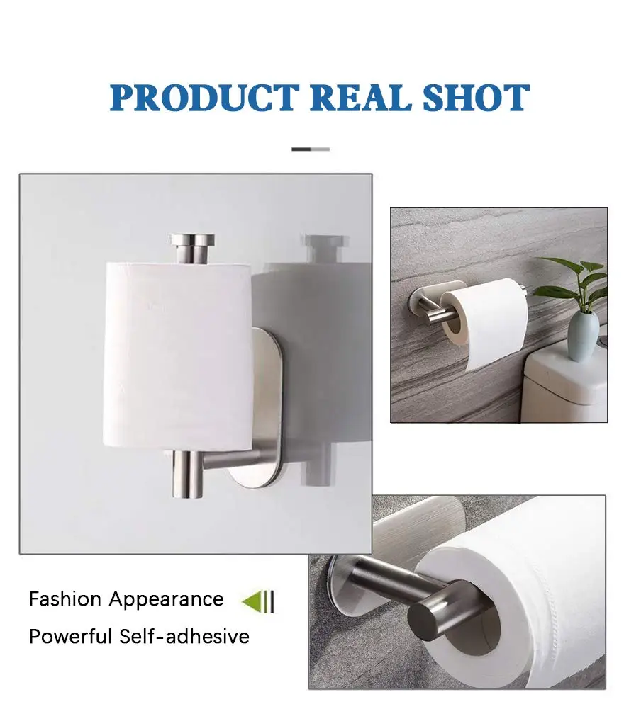 Portarrollos de ba&ntilde;o de acero inoxidable, soporte de papel higi&eacute;nico de autoAdhesive-3M, No requiere perforaci&oacute;n, fuerte adherencia e impermeable-5