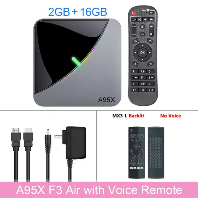 2GB 16GB MX3B A95X F3 Air 4 Гб 64 Гб RGB светильник Smart tv box Android 9,0 google tv box Amlogic S905X3 Wifi 4K 60fps Netflix Youtube медиаплеер - Цвет: 2GB 16GB MX3B