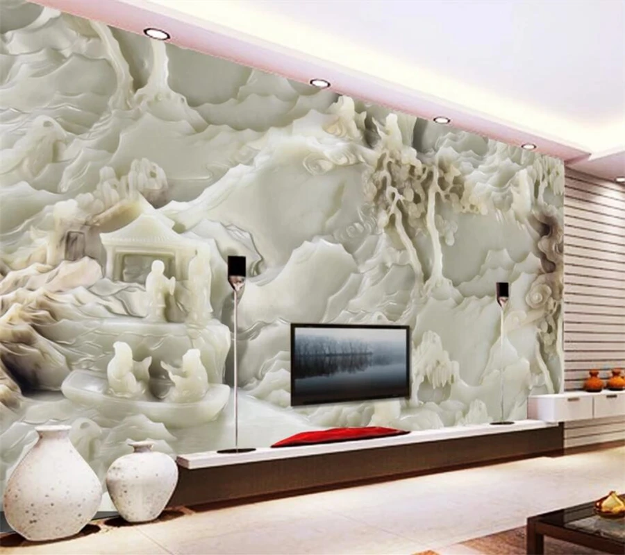 

Custom large murals 3D wallpaper white marble jade carving landscape pavilion restaurant living room Decorative paintings обои