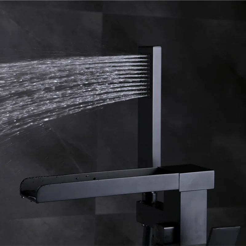 Матовый черный смеситель для ванны квадратный кран Водопад стойка душа