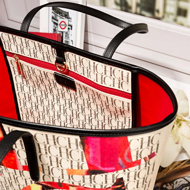 

Luxury Brand Ladies Shopping Handbag 100% Leather Full CH Letter Printing Fashion Ladies Shoulder Bag Wallet Famous Designer Cc
