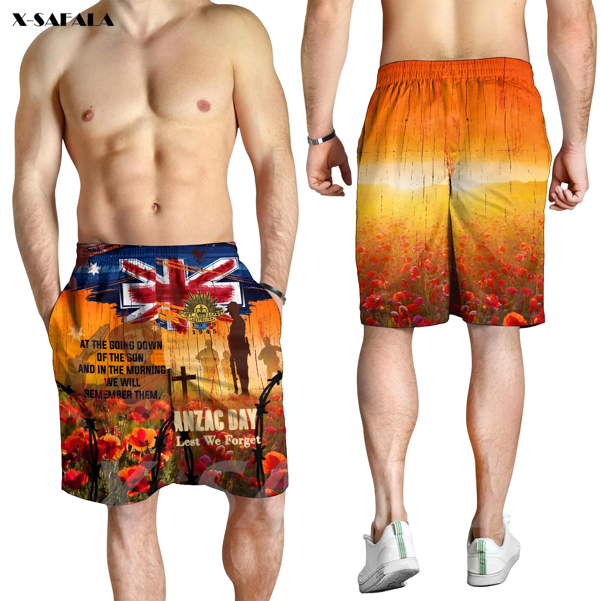 

Australia Anzac Day Remember 3D Printed Man Male Running Shorts Street Wear Elastic Waist Summer Beach Drawstring Jogger Pants