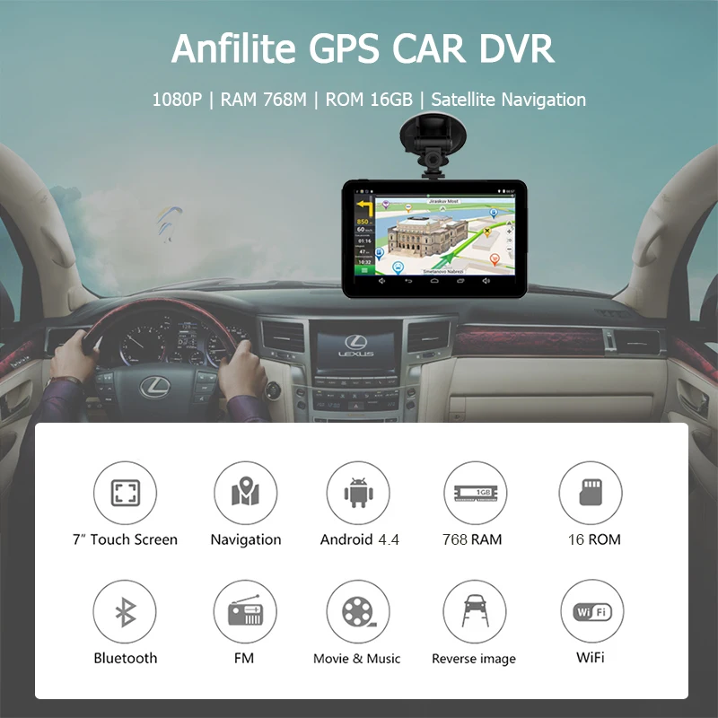 Anfilite 7 дюймовый емкостный Android автомобильный GPS навигатор четырехъядерный 16 ГБ