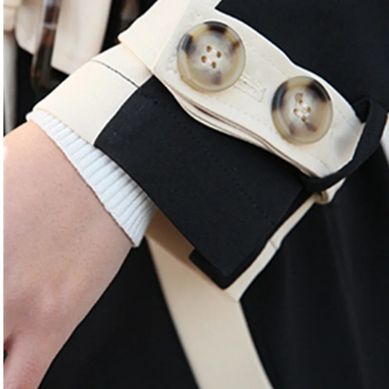 

Black khaki patchwork long coat England temperament overcoats Spring autumn trench coat women clothes loose trench coat female