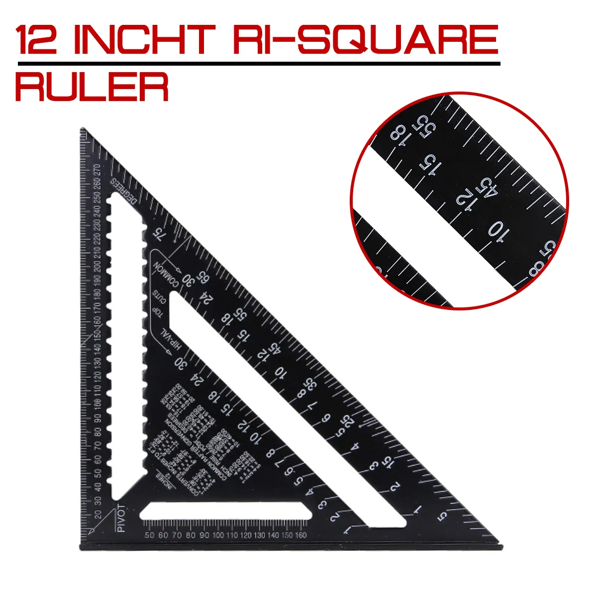 

12 inch Metric Aluminum Alloy Triangle Angle Ruler Protractor 30cm Quick Read Square Layout Gauge Woodworking Measurement Tool