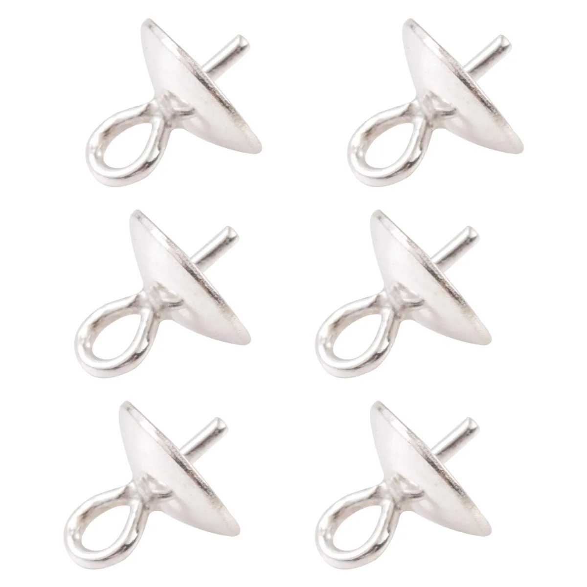 

10pcs/lot 925 Sterling Silver Earring Stud High Quality Round Pearl Cap Pearl Mounting Bead Caps With Loop For Half Drilled