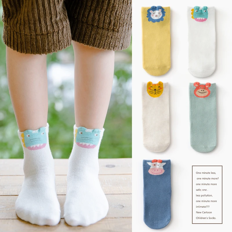 5 пары/компл. Детские хлопковые носки трубы Мультяшные милые детские с рюшами для