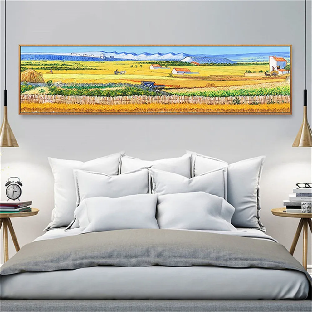 

Hand-painted famous Van Gogh oil painting golden autumn harvest scenery wheat field farm canvas painting living room wall art