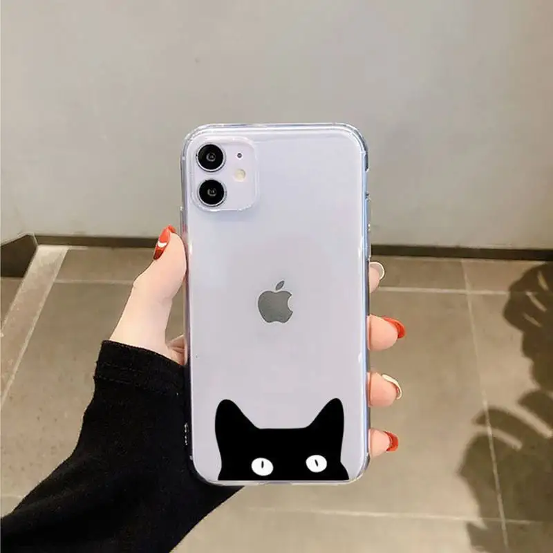 cute animal black cat fashion funda funda coque shell phone case transparent for iphone 6 7 8 11 12 s mini pro x xs xr max plus free global shipping