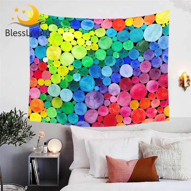 BlessLiving Colorful Tapestry Wall Hanging Rainbow Circles Decorative Wall Carpet 150x200cm Bedspreads Watercolor Bed Sheets 1