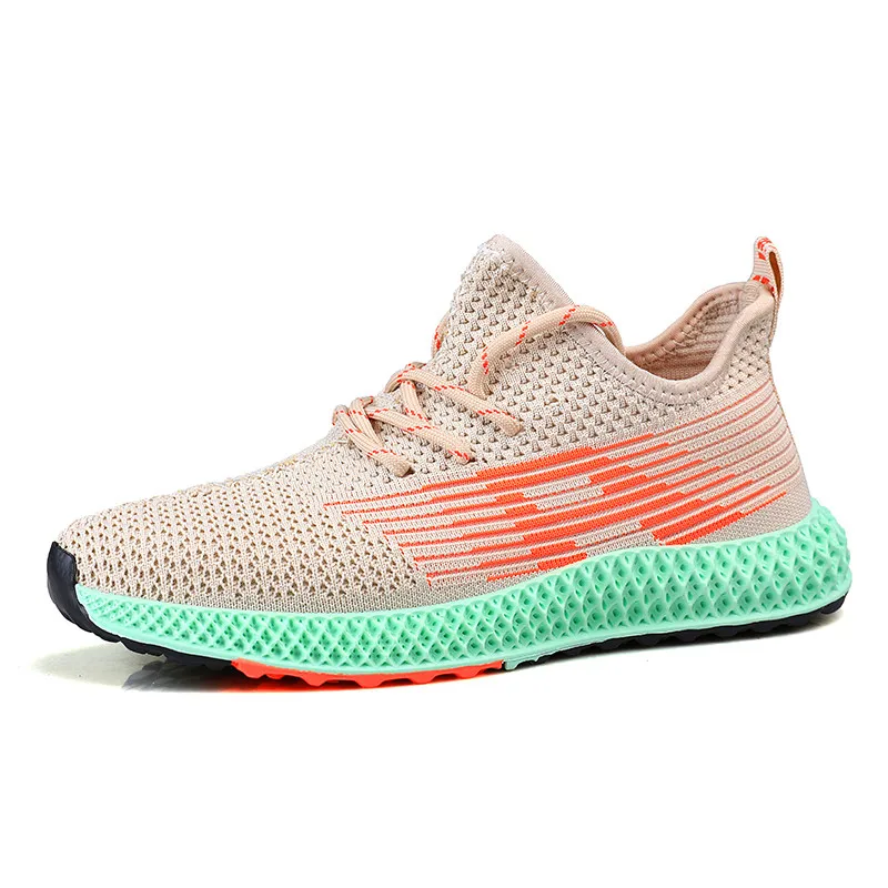 Бежевый Мужские кроссовки Flyknit, дышащие, брендовые, трендовые кроссовки для мужчин, тренировочная обувь, zapatos hombre, кроссовки для мужчин, удобные - Цвет: Бежевый