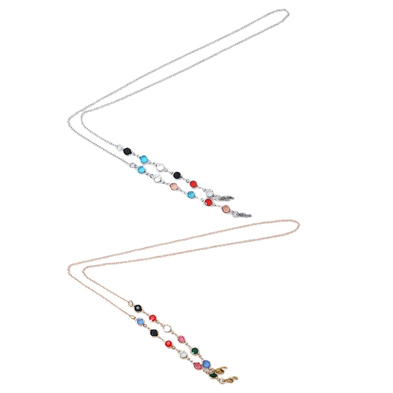 

Face Mask Colorful Beaded Chain Lanyard Eyeglass Jewelry Rhinestone Anti-Lost Holder Rope Relieve Ear Pressure Necklace