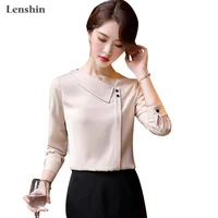 lenshin soft fabric shirts for women turn down collar blouse work wear office lady female champagne tops chemise loose style