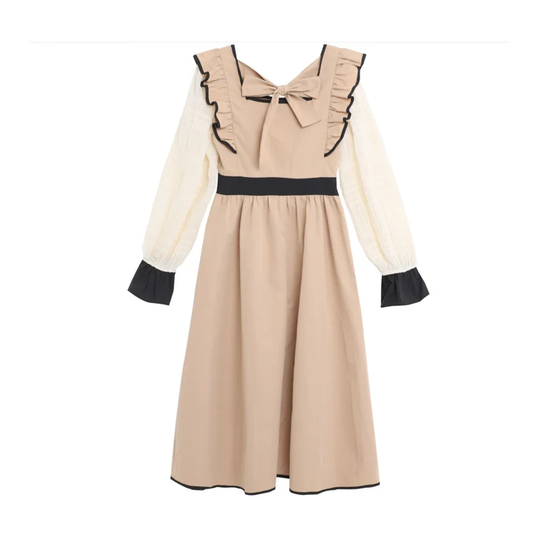 

Platycodon grandiflorum French dress women's autumn long sleeves show thin age reduce cover meat close waist big size fat mm