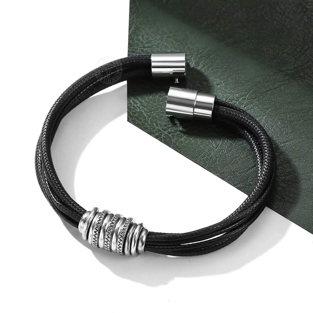 Браслет-цепочка из нержавеющей стали 11 мм черный многослойный браслет кожи с