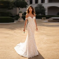 off shoulder lace spring mermaid wedding dress slim natural ladies beach bridal gowns 2020 formal vestidos de soiree