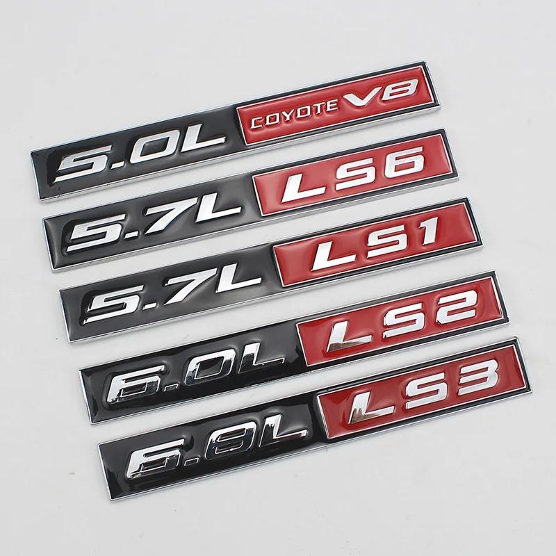 

1 PCS 3D metal emblem 5.0L COYOTE V8 5.7L LS1 6.0L LS2 6.8L LS3 Car badge for Mustang Dodge Ra Displacement Decal Car sticker