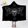 BLessliving Moth Hooded Blanket for Kid Skull Microfiber Sherpa Fleece Blanket Black White Gothic Wearable Throw Blanket Bedding 1