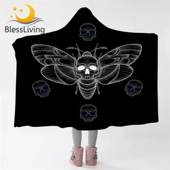 BLessliving Moth Hooded Blanket for Kid Skull Microfiber Sherpa Fleece Blanket Black White Gothic Wearable Throw Blanket Bedding 1